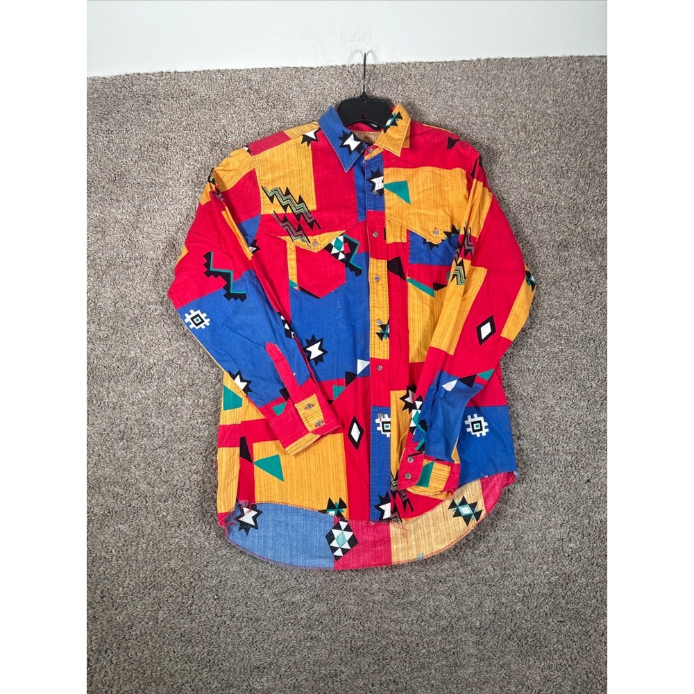 Vintage 90s Geometric Colorblock Western Button Down Shirt Brushpopper
